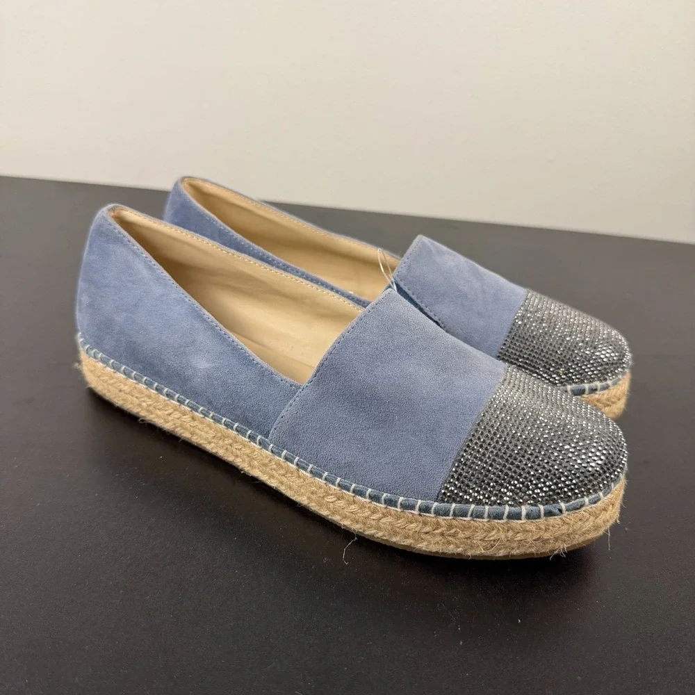 Steve Madden Pulse Espadrille Shoes Women's 8.5B Blue Rhinestone Slip On Casual